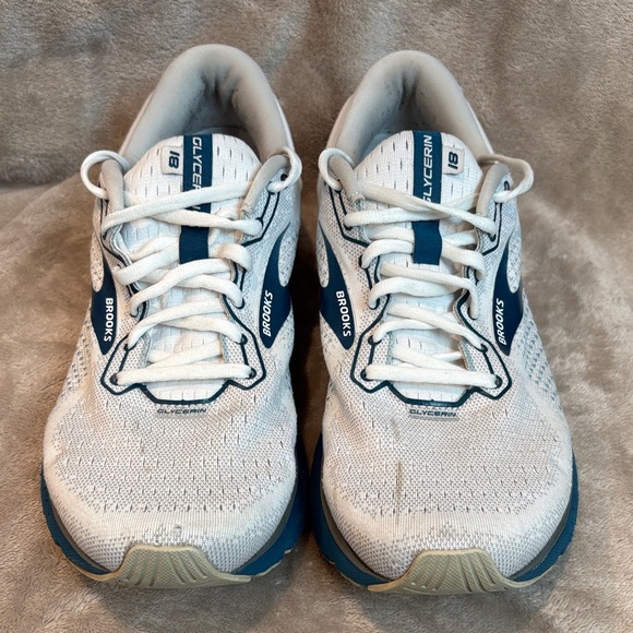 Brooks White and Blue Glycerin 18 Running Shoes - Mens 10.5 - Picture 2 of 8